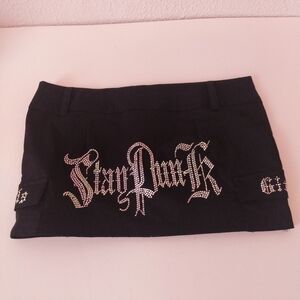 Stay Punk Girls Black Rhinestone Zip Pockets Mini Skirt